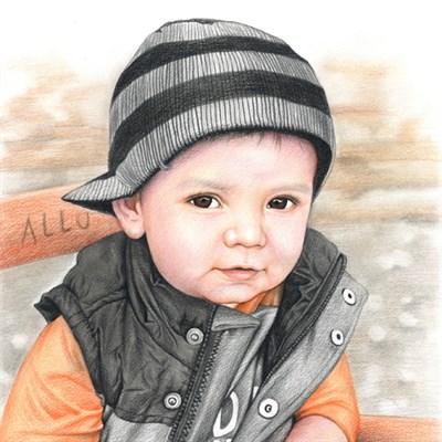Hand Drawn Colored Pencil Portrait of A Little Child from Photo,by myDaVinci - myDaVinci